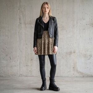 Heimish USA Leopard Print Tiered Pleated Babydoll Tunic Sz Small Y2K Grunge Edgy